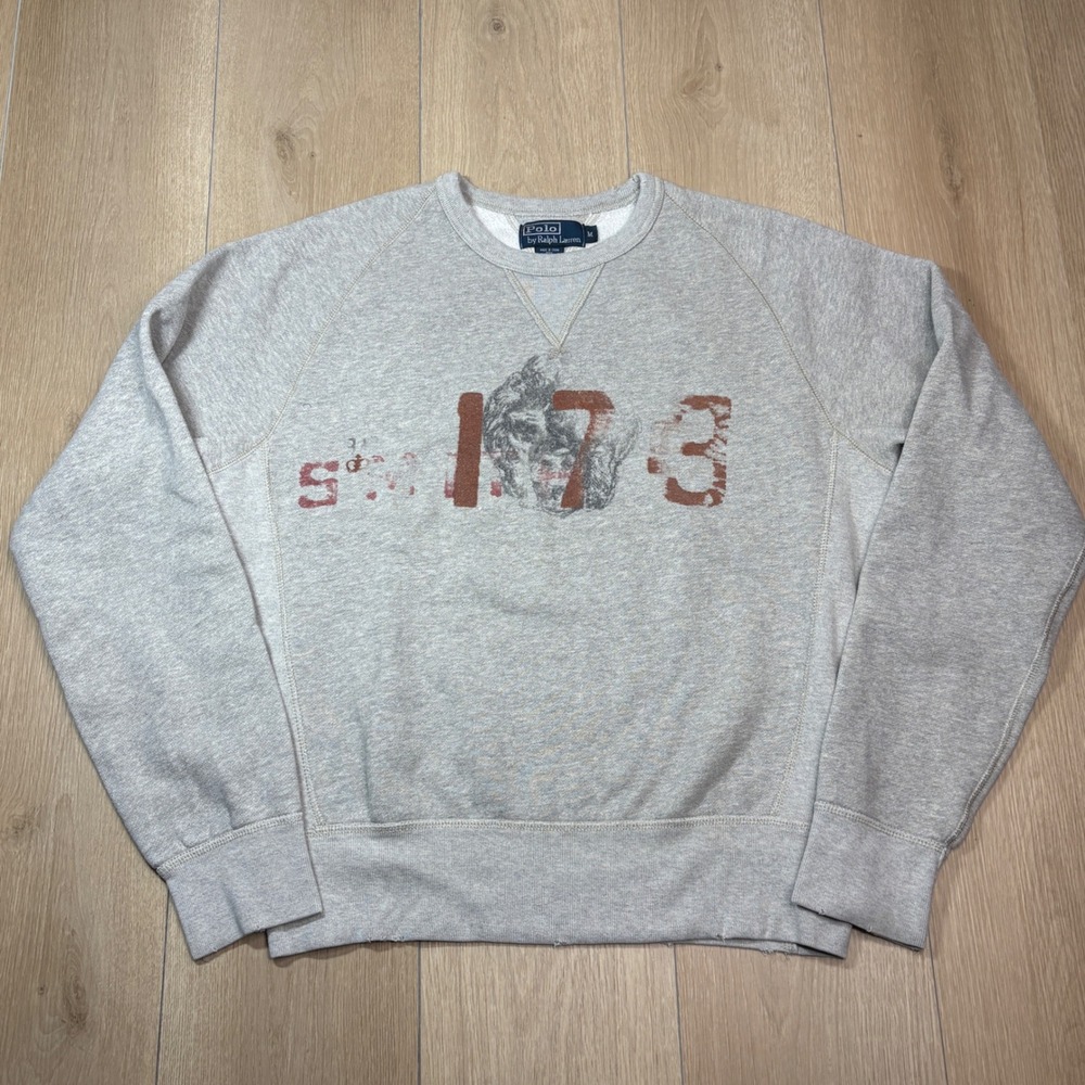 Polo Ralph Lauren Distressed Apes Smith 173 Raglan Double V Crewneck Sweatshirt